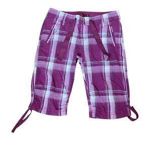 PrAna Purple Plaid Bermuda Hiking Shorts Women 4 Organic Cotton NWOT